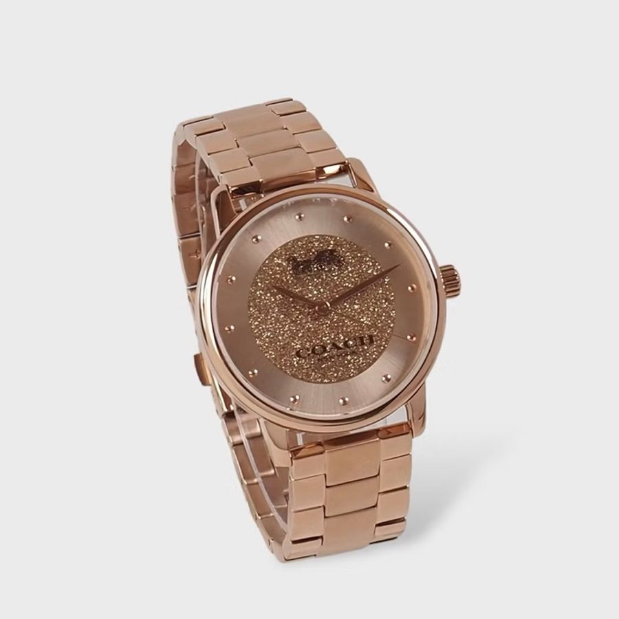 全新現貨 COACH Grand 流沙金錶盤 經典馬車Logo不鏽鋼女錶-36mm(玫瑰金色)-4