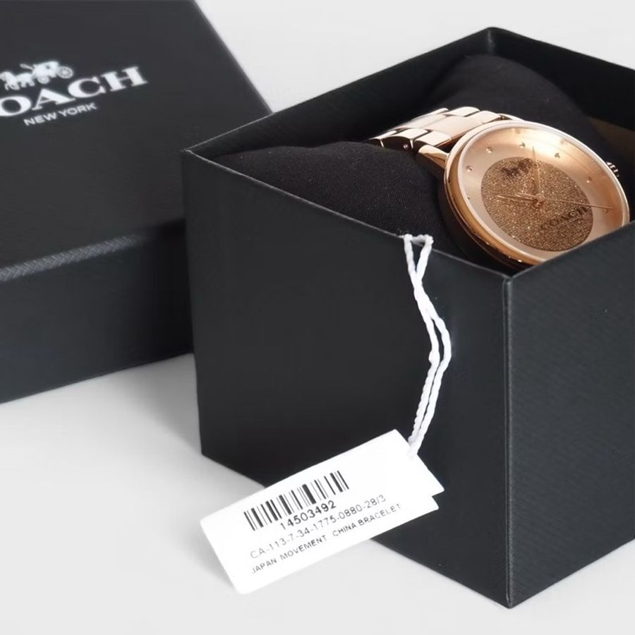 全新現貨 COACH Grand 流沙金錶盤 經典馬車Logo不鏽鋼女錶-36mm(玫瑰金色)-5