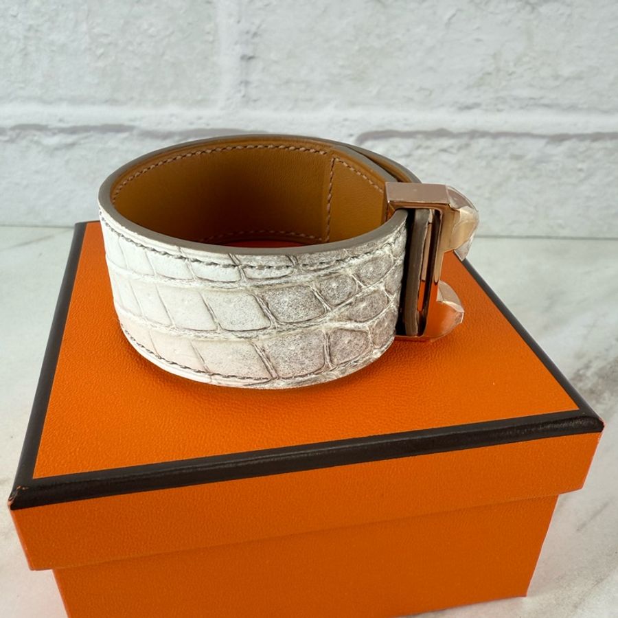 愛馬仕 Hermès Collier de Chien 24手環 喜瑪拉雅 鱷魚 玫瑰金釦-1