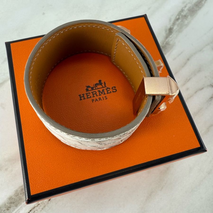 愛馬仕 Hermès Collier de Chien 24手環 喜瑪拉雅 鱷魚 玫瑰金釦-9