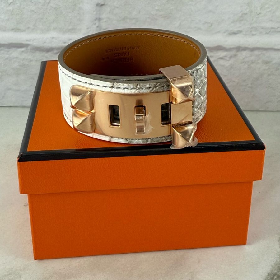 愛馬仕 Hermès Collier de Chien 24手環 喜瑪拉雅 鱷魚 玫瑰金釦-10