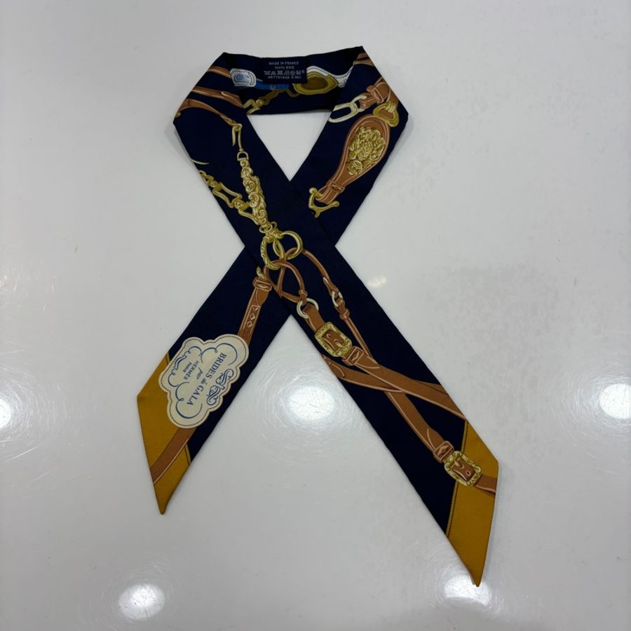 Hermes深藍拼黃色twilly絲巾Brides de Gala-3
