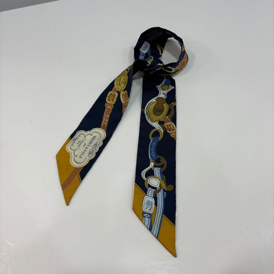 Hermes深藍拼黃色twilly絲巾Brides de Gala-5