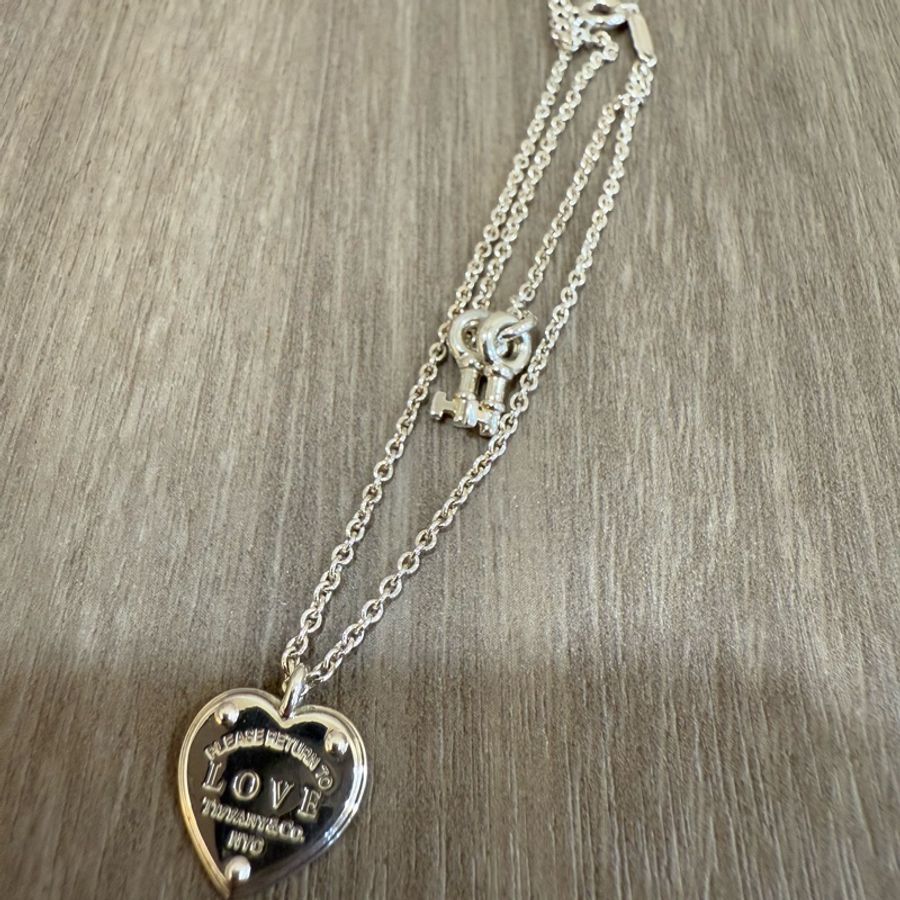 Tiffany&Co 925 純銀 LOVE 心鎖 雙鑰匙 NYC 手鍊 手環-0