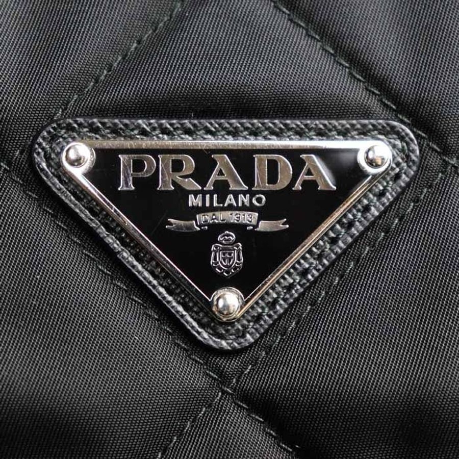 PRADA 經典三角LOGO菱格尼龍鎖組拉鍊托特包 黑銀 肩背 波士頓包~愛麗絲同款-11