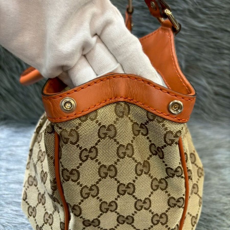 GUCCI 211944 橘色 牛皮 緹花布 拉鍊 肩背包 側背包 手提包 SUKEY-4