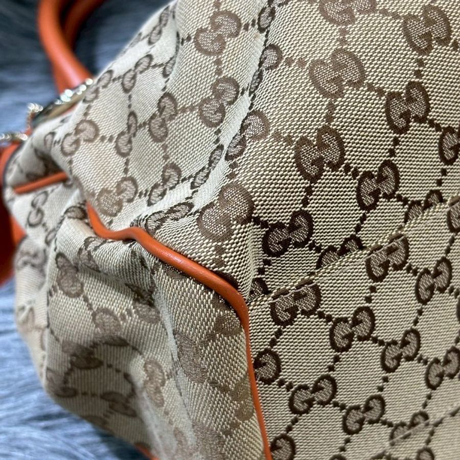 GUCCI 211944 橘色 牛皮 緹花布 拉鍊 肩背包 側背包 手提包 SUKEY-9