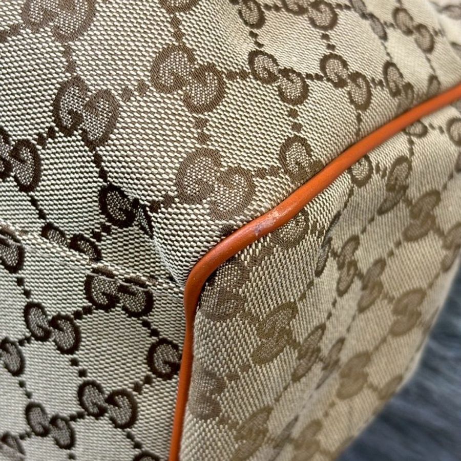 GUCCI 211944 橘色 牛皮 緹花布 拉鍊 肩背包 側背包 手提包 SUKEY-10