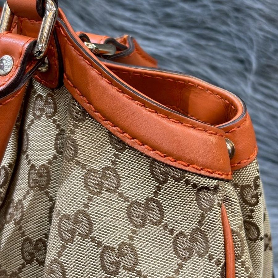 GUCCI 211944 橘色 牛皮 緹花布 拉鍊 肩背包 側背包 手提包 SUKEY-16