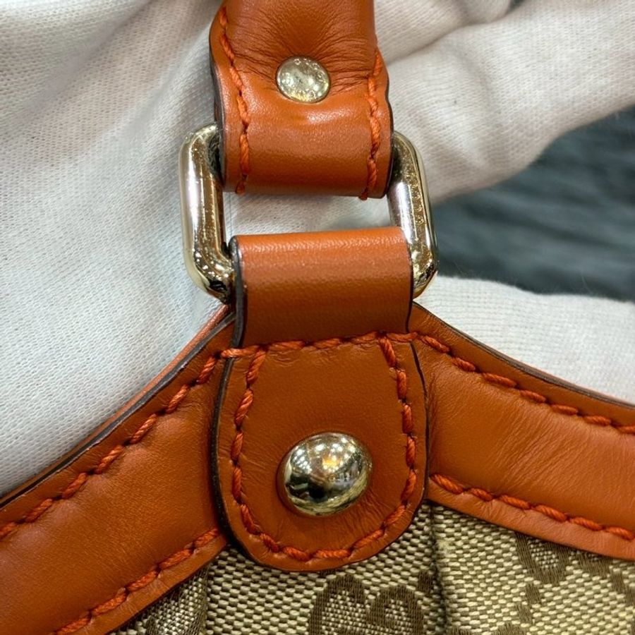 GUCCI 211944 橘色 牛皮 緹花布 拉鍊 肩背包 側背包 手提包 SUKEY-19