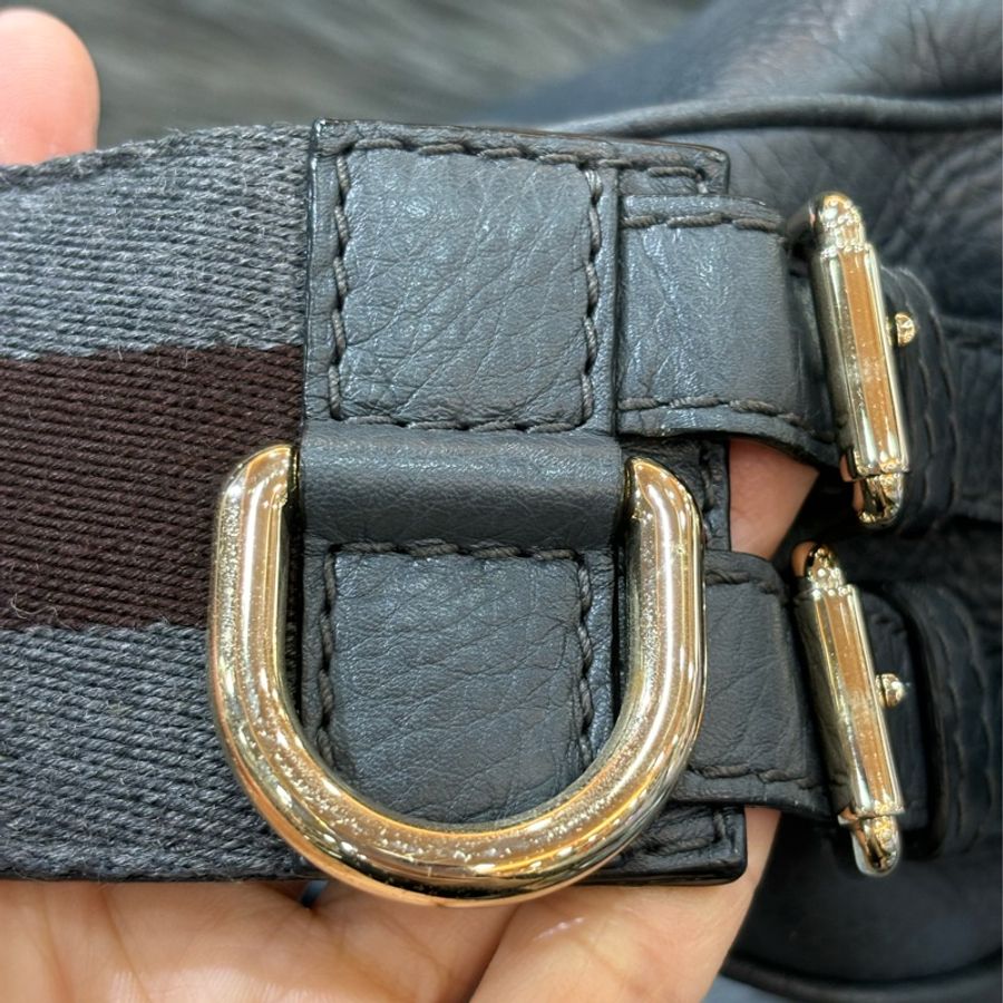 GUCCI 247597 鐵灰 銀河灰 全皮 肩背包 牛角包 購物包 托特包-16