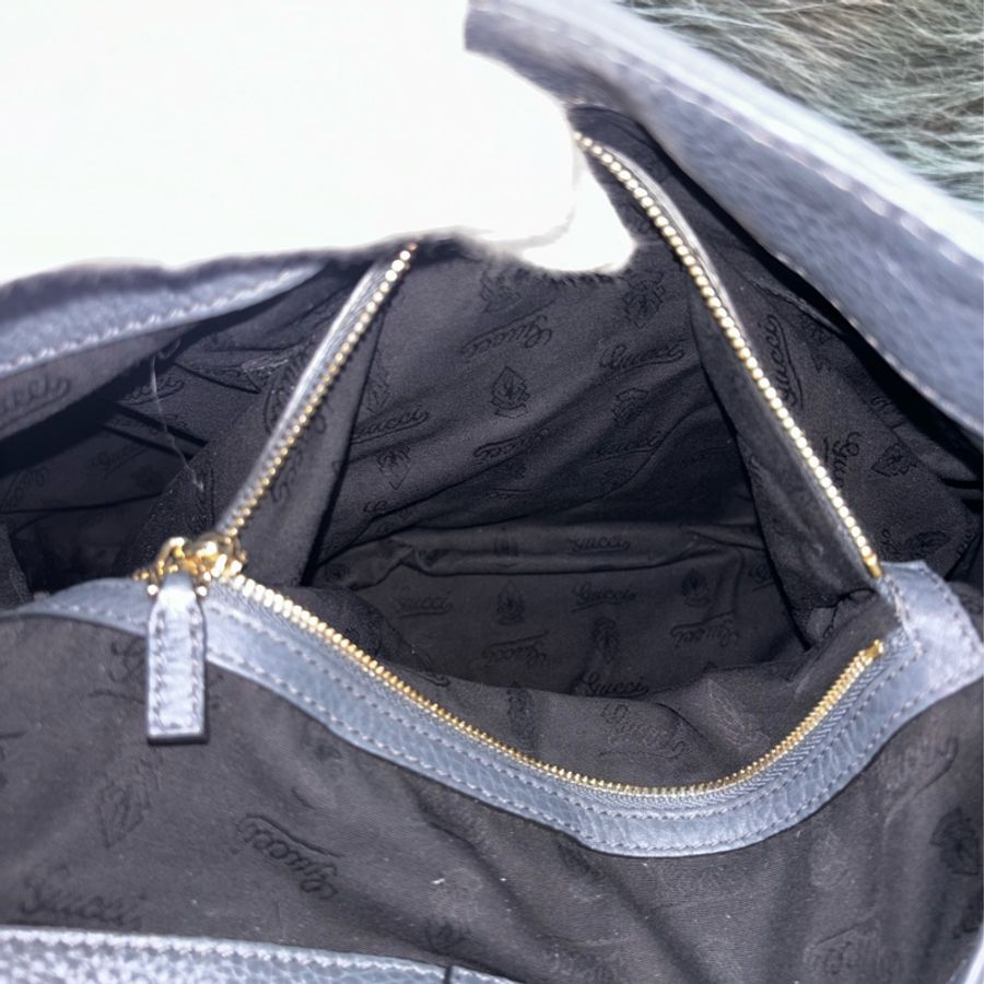 GUCCI 247597 鐵灰 銀河灰 全皮 肩背包 牛角包 購物包 托特包-25