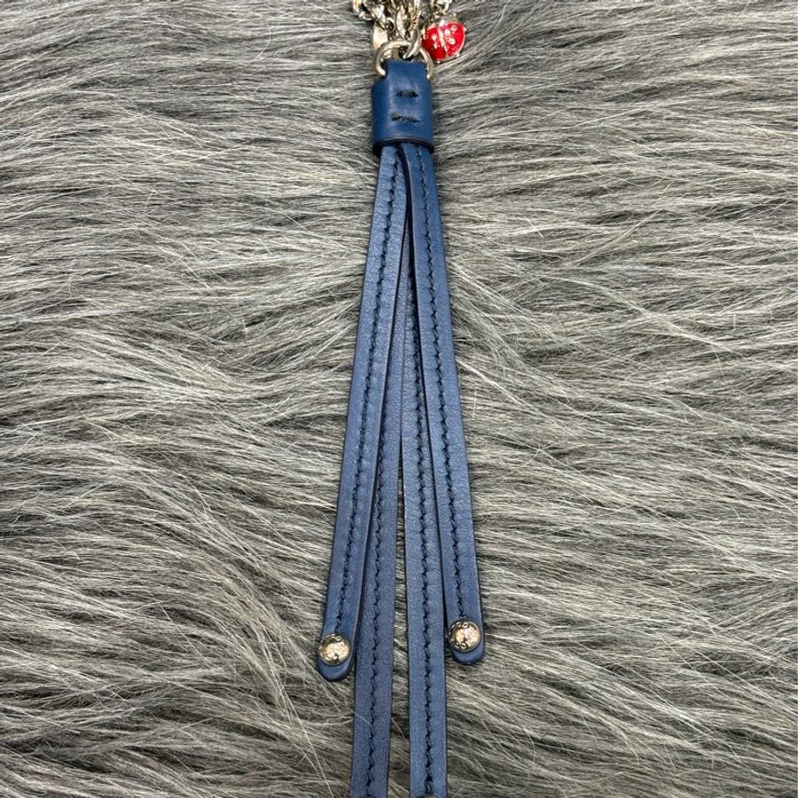 TOD S 藍色 全皮 流蘇 卯釘 瓢蟲 吊飾 手機 掛飾-0