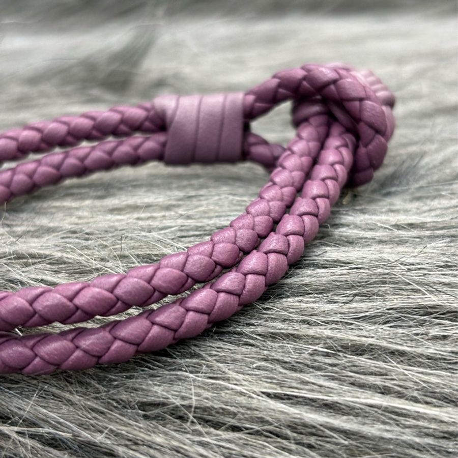 BOTTEGA VENETA BV 紫 牛皮 編織 鐵牌 手環 手鍊 手鐲 雙圈-3