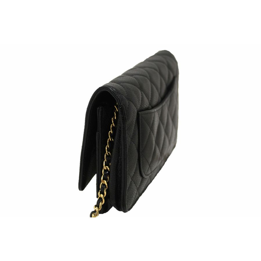Chanel Black Quilted Caviar Leather Wallet On Chain WOC Messenger Bag-6