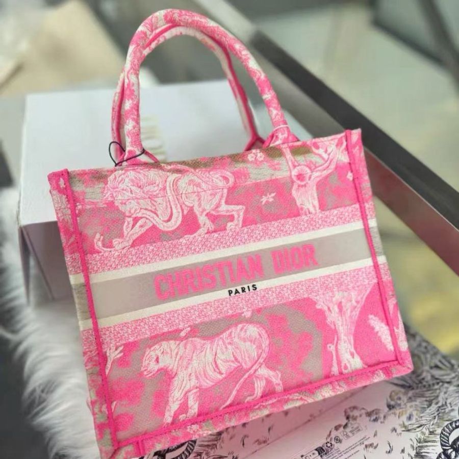 Dior 小號托特tote 螢光粉 22年 99新 配件塵袋(細節私訊)-2