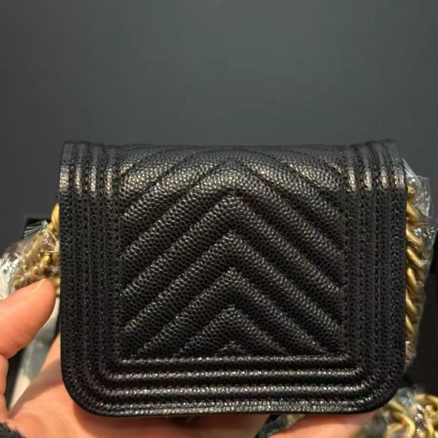 Chanel Leboy 黑金荔枝牛皮 零錢包 全新全膜31開 配件盒子塵袋購證-3