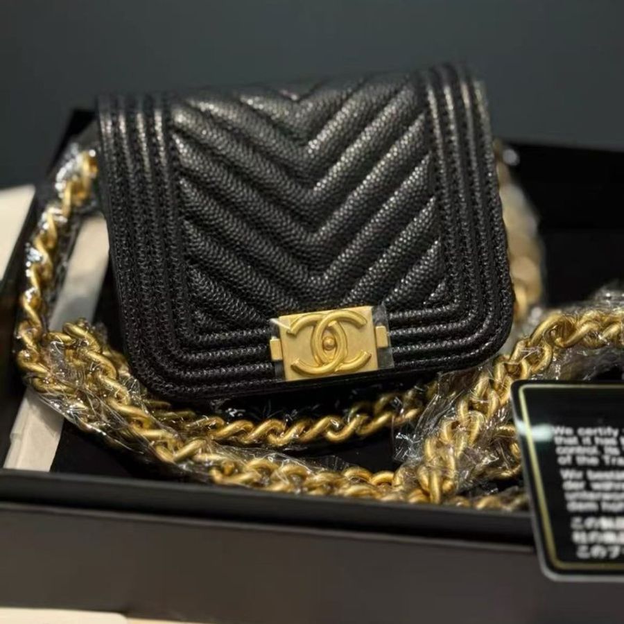 Chanel Leboy 黑金荔枝牛皮 零錢包 全新全膜31開 配件盒子塵袋購證-4