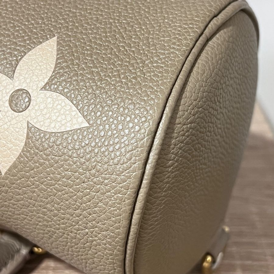 LV 斑鳩灰牛皮米Logo Papillon BB 金釦手提斜背包-5