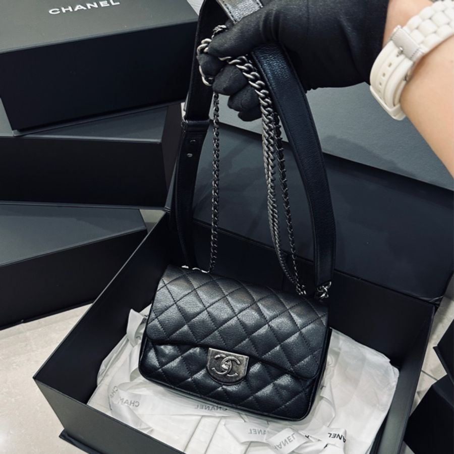 (已售出)Chanel Cf20 秀款黑銀荔枝牛皮鎖頭鏈條包🉑斜挎🉑肩背 秒殺限量款 全台唯一🔥-9