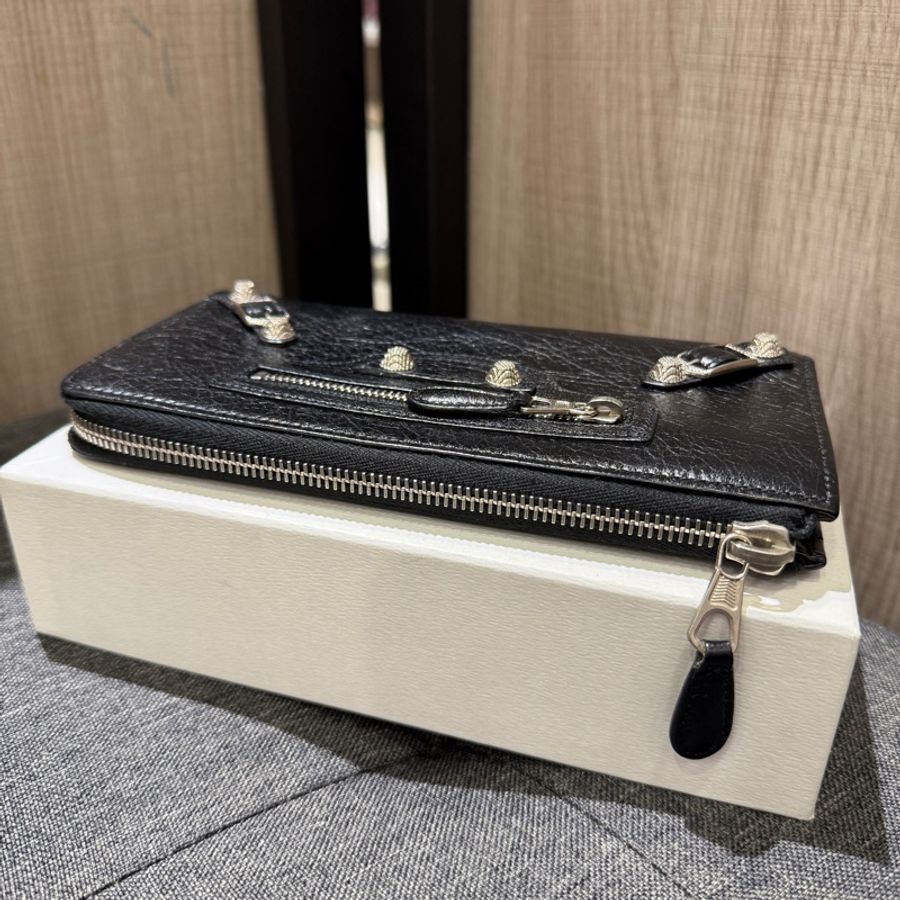 巴黎世家 Balenciaga 303285 黑色全皮銀釦L型拉鍊長夾 皮夾-3