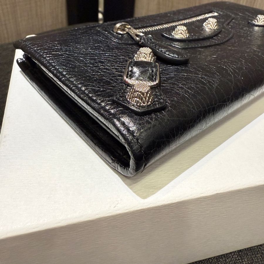 巴黎世家 Balenciaga 303285 黑色全皮銀釦L型拉鍊長夾 皮夾-5