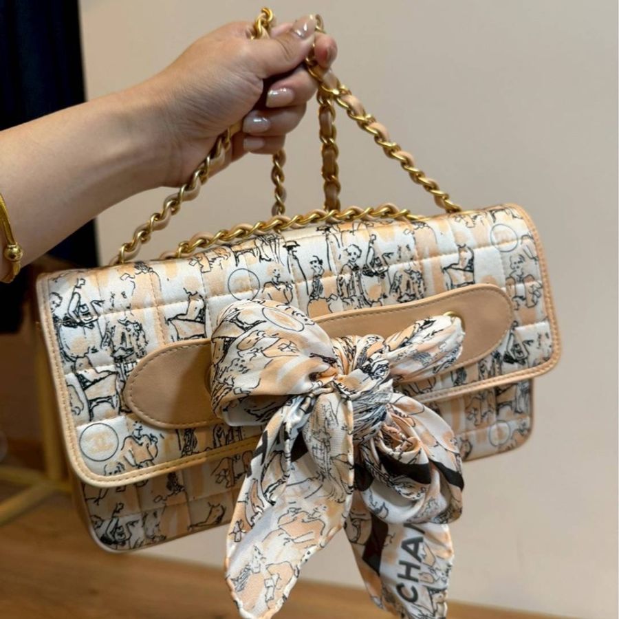 chanel 香奈兒 vintage Scarf 絲巾包 鏈條包 斜背包 肩背包 側背包 手提包-15