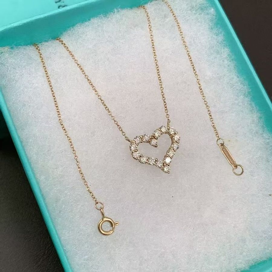 Tiffany蒂芙尼 愛心中號黃金滿鑽項鍊,配件盒子-0