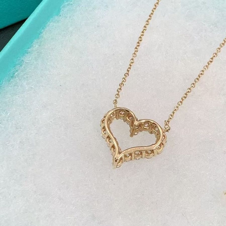 Tiffany蒂芙尼 愛心中號黃金滿鑽項鍊,配件盒子-1