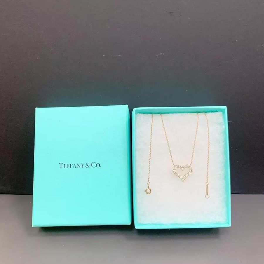 Tiffany蒂芙尼 愛心中號黃金滿鑽項鍊,配件盒子-2