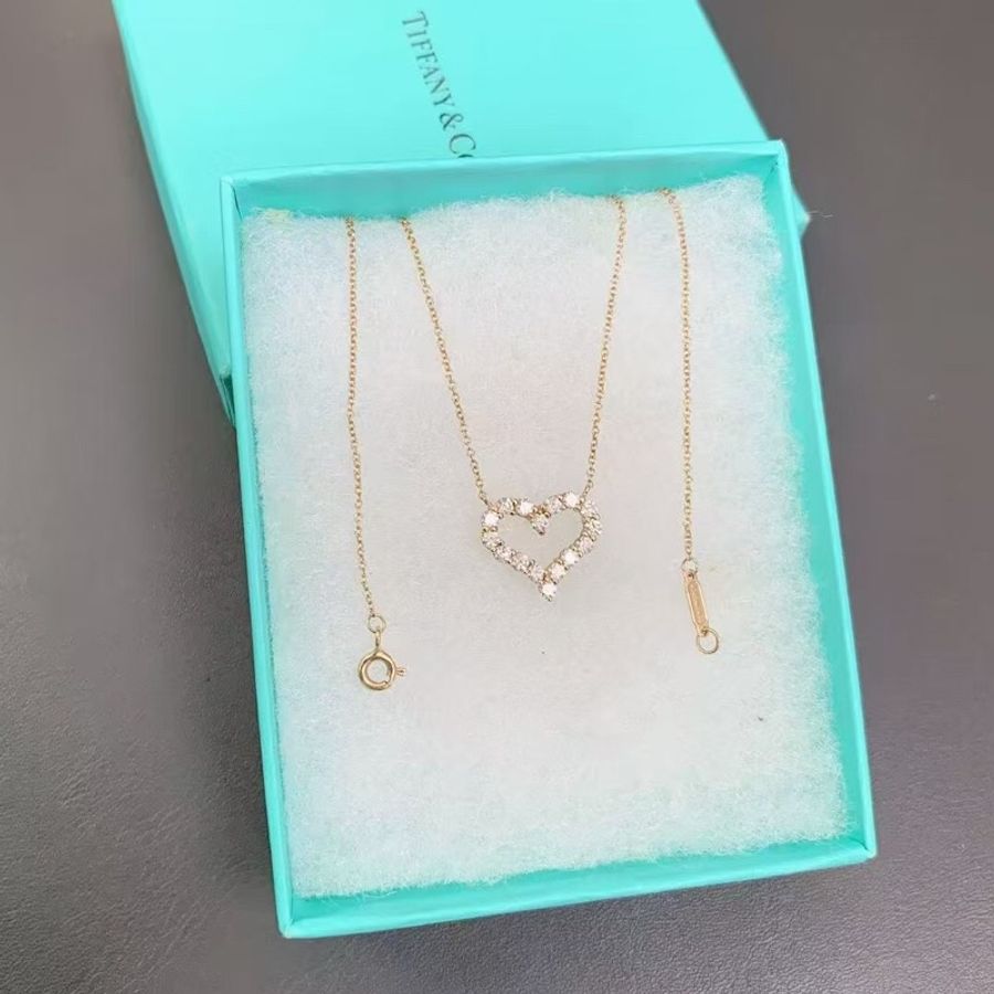 Tiffany蒂芙尼 愛心中號黃金滿鑽項鍊,配件盒子-5