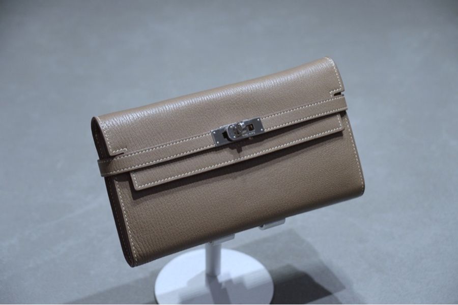 Hermes 愛馬仕Kelly大象灰銀扣Epsom牛皮長夾-0