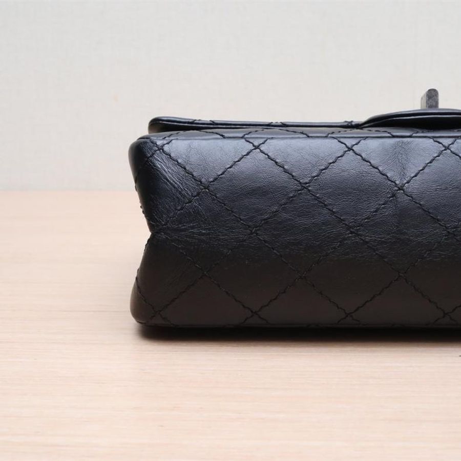 CHANEL(香奈兒) 2.55 口蓋包 小號 24cm 黑色 27開 銀扣-3