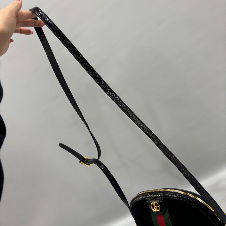 Gucci 499621 黑牛皮拼絨布綠紅綠Ophidia GG貝殼包斜背包-13