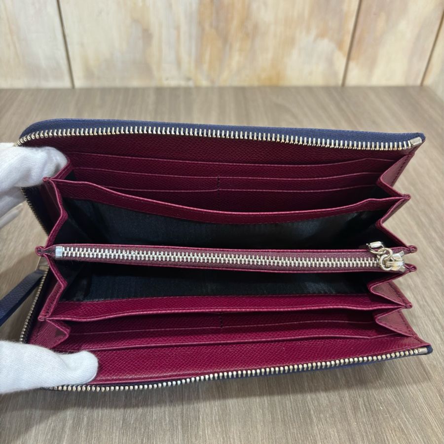 Tods 寶藍 EPSOM 牛皮 銀牌 拉鍊 零錢 信用卡 長夾 皮夾 錢包 發財包-16