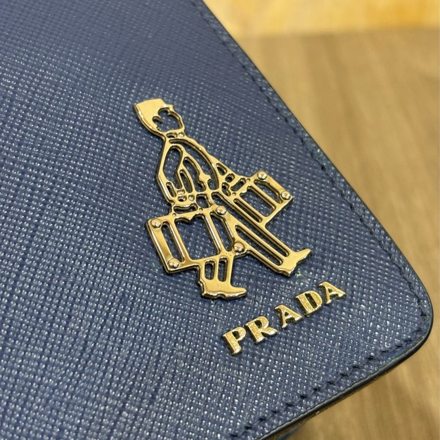PRADA 2VF056 藍色 荔枝皮 可拆 手把 把手 皮帶 大容量 手拿包 公事包-4