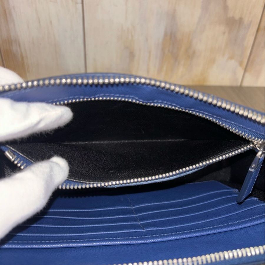 PRADA 2VF056 藍色 荔枝皮 可拆 手把 把手 皮帶 大容量 手拿包 公事包-21