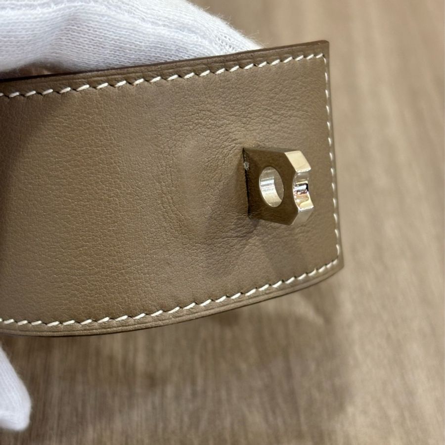 HERMES CDC 寬版 銀釦 大象 灰 全 皮 卯釘 搖滾 手鐲 手環-10
