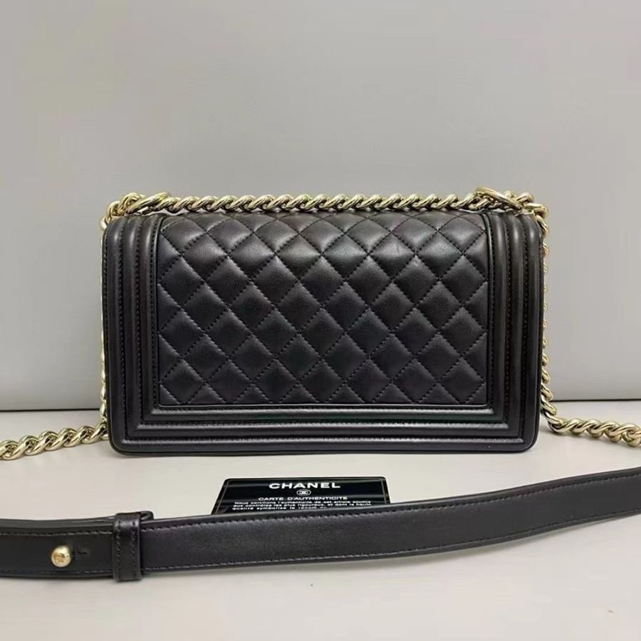 NOW BAGS｜【二手代購】Chanel leboy中號黑金全皮菱格單肩斜背包  22開-2
