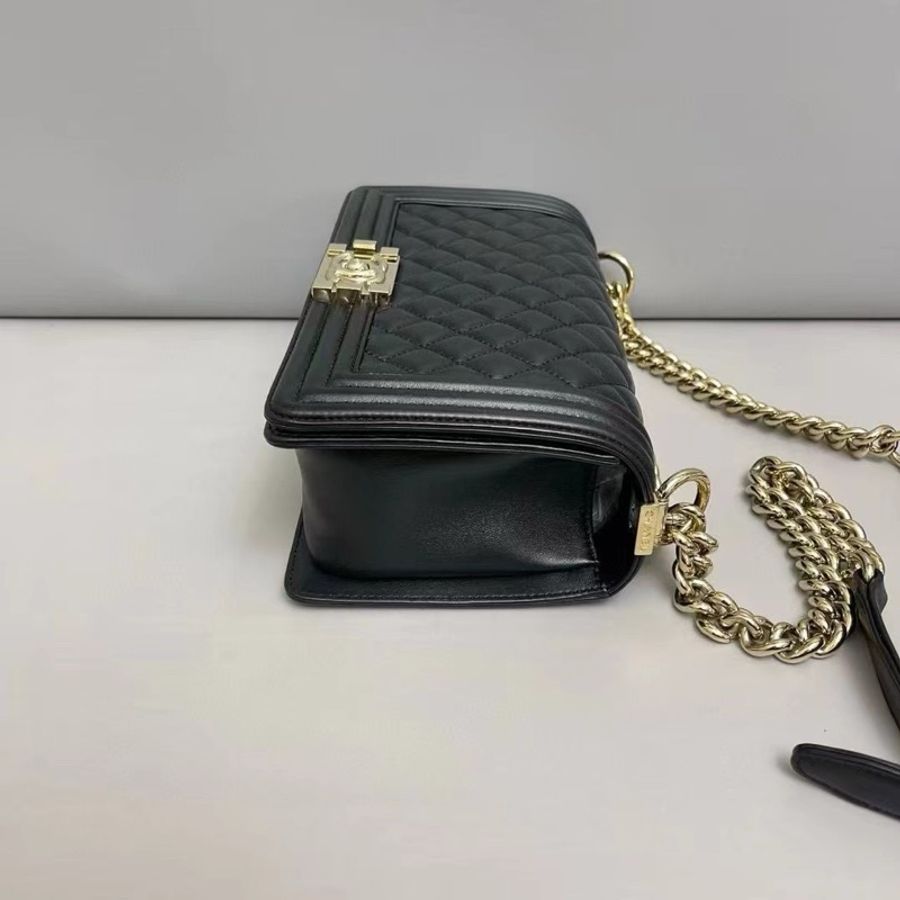 NOW BAGS｜【二手代購】Chanel leboy中號黑金全皮菱格單肩斜背包  22開-3