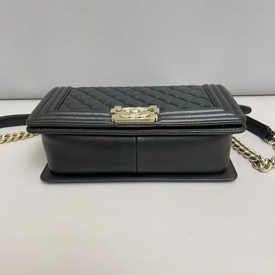 NOW BAGS｜【二手代購】Chanel leboy中號黑金全皮菱格單肩斜背包  22開-5