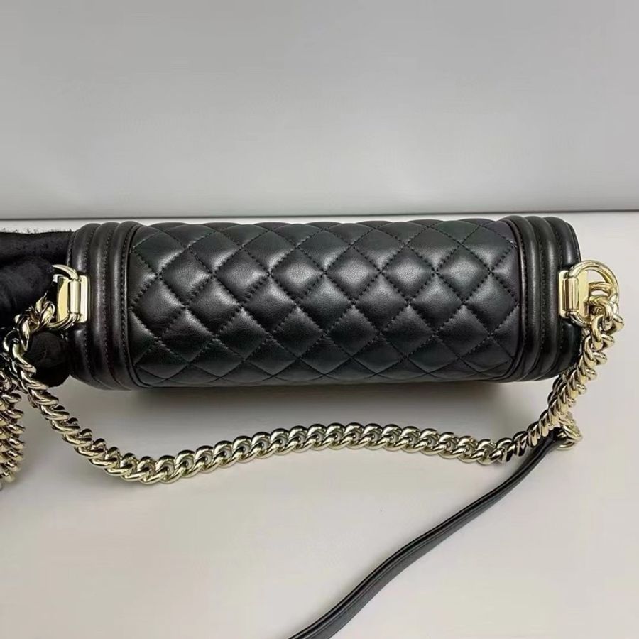 NOW BAGS｜【二手代購】Chanel leboy中號黑金全皮菱格單肩斜背包  22開-6