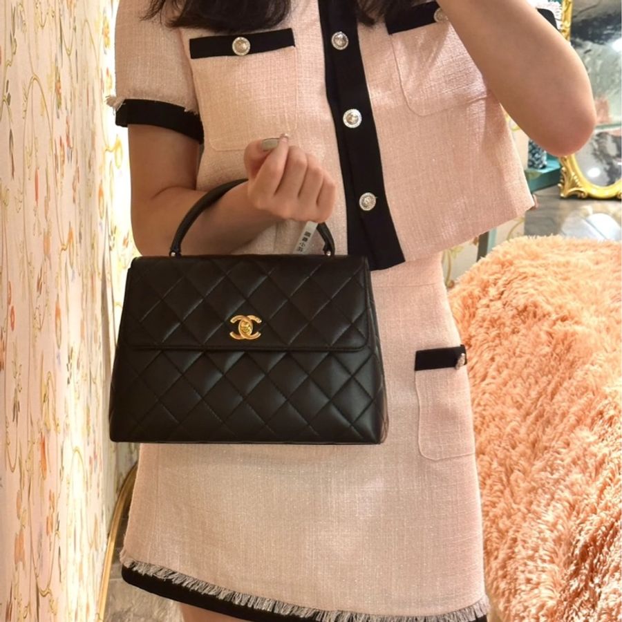 「JL精品代購」98新CHANEL 黑金coco hand手提包小號-1