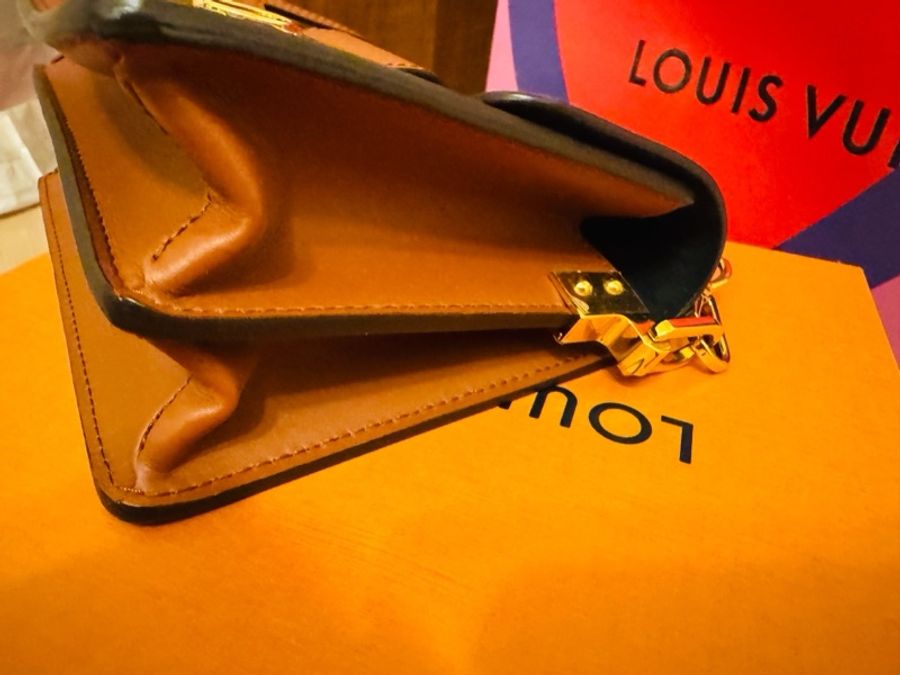 LV M44580 DAUPHINE花紋LOGO Monogram Reverse帆布扣式肩背斜背包(迷你/棕)-9