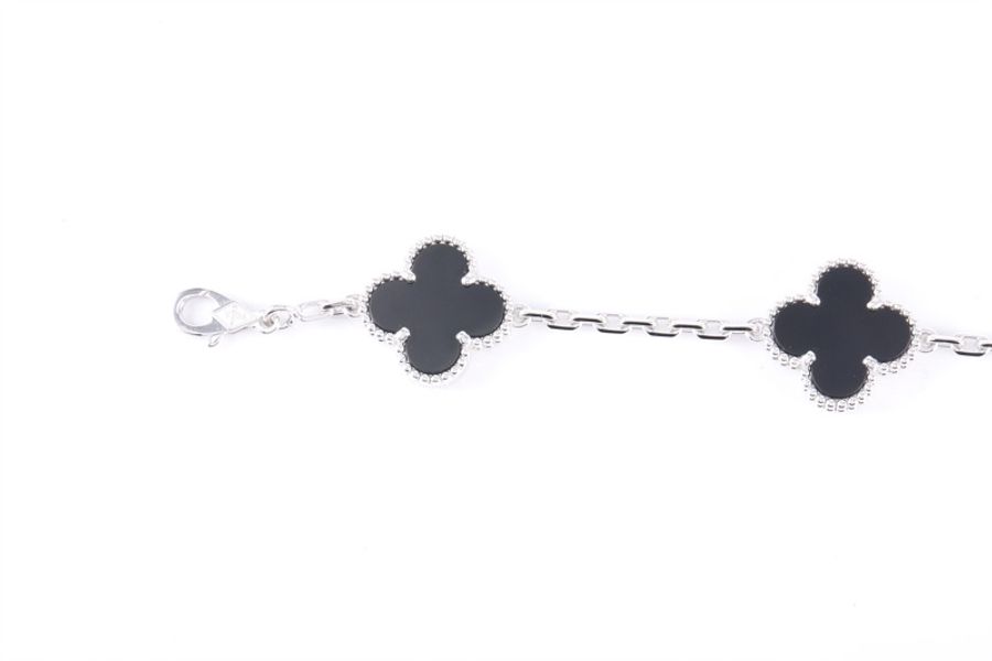 VAN CLEEF&ARPELS(梵克雅寶) Vintage Alhambra 中號五花手鏈 四葉草黑瑪瑙 18K白金 18K白金/縞瑪瑙 M-L碼 白金-1