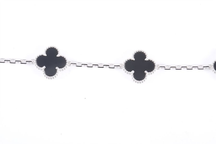 VAN CLEEF&ARPELS(梵克雅寶) Vintage Alhambra 中號五花手鏈 四葉草黑瑪瑙 18K白金 18K白金/縞瑪瑙 M-L碼 白金-2