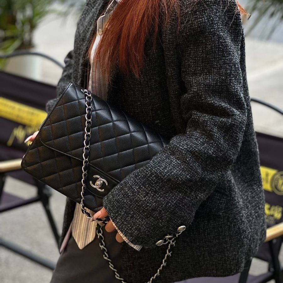 Chanel Jumbo CF 30 黑銀荔枝牛皮肩背包 香奈兒包包-7
