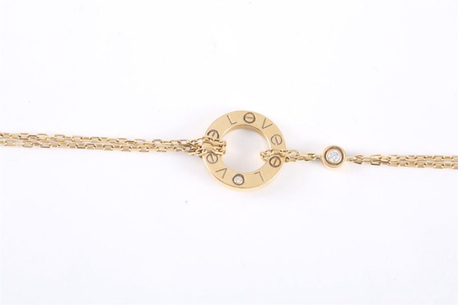 CARTIER(卡地亞) LOVE 18K金 小餅 鑲嵌2顆鑽石手鏈 18K玫瑰金/鑽石 S-M碼 18K玫瑰金-2