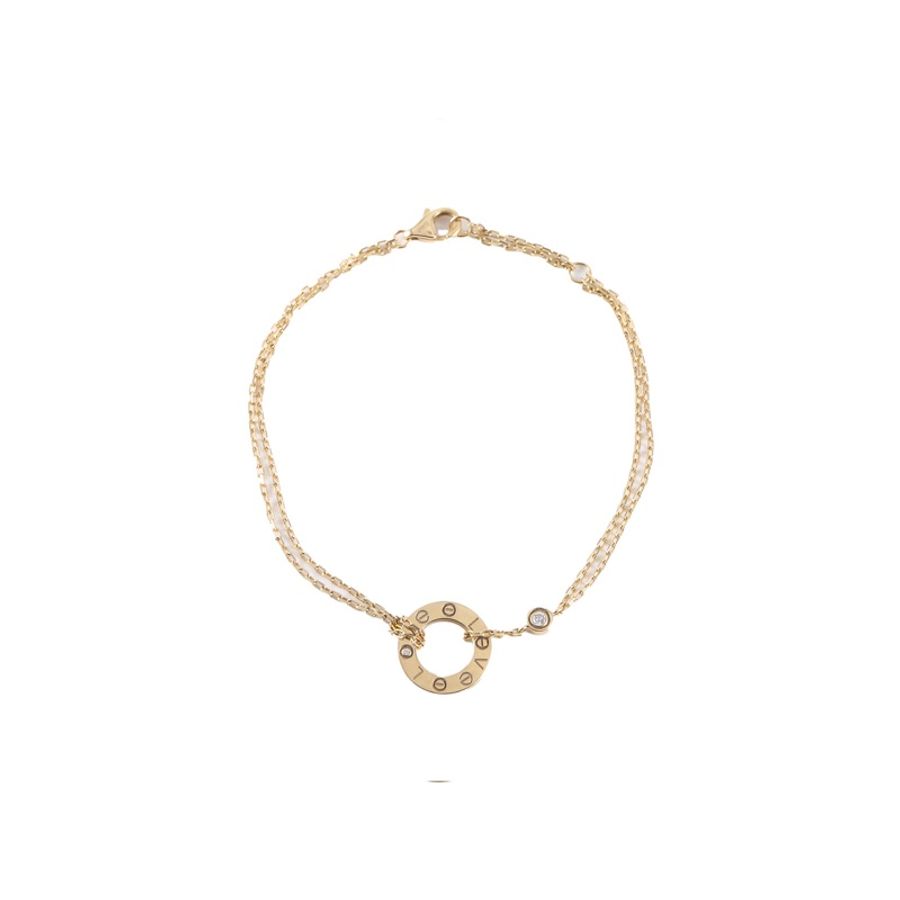 CARTIER(卡地亞) LOVE 18K金 小餅 鑲嵌2顆鑽石手鏈 18K玫瑰金/鑽石 S-M碼 18K玫瑰金-5