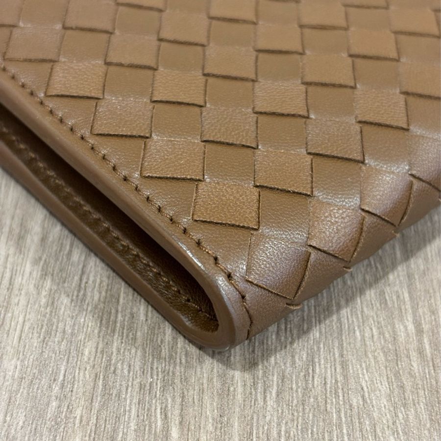 BOTTEGA VENETA BV 咖啡 全皮 編織 零錢 拉鍊 發財 長夾 夾 皮夾-6